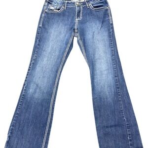 New Directions Weekend Dark Blue Flare Jeans/ with Texas bling Pockets Sz 10